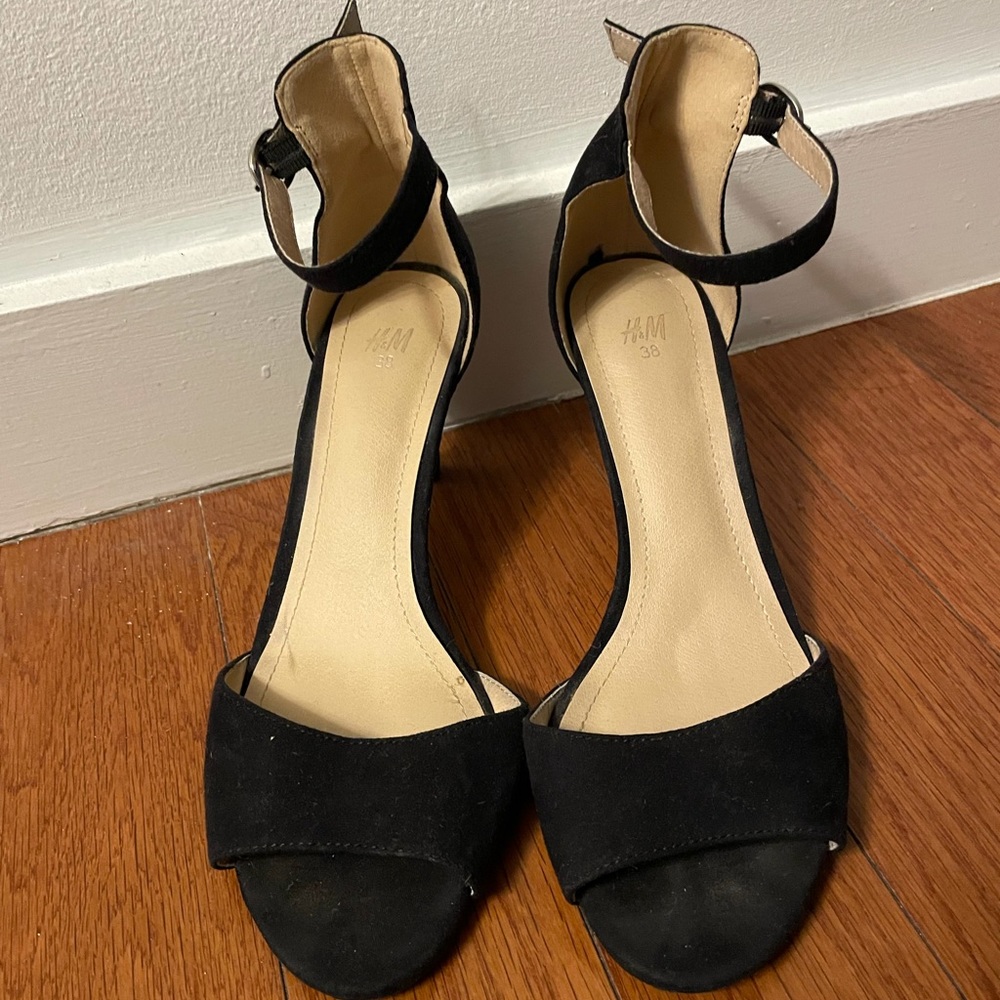 H&M Black Suede Strap Heels